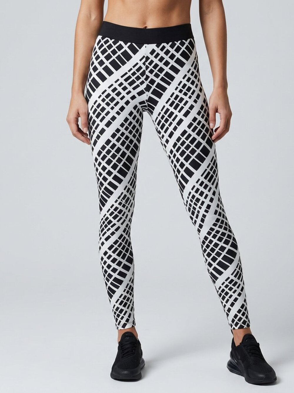 SHOSHO Geo Diagonal Black Skinny Band Straight Leggings XS,S,M